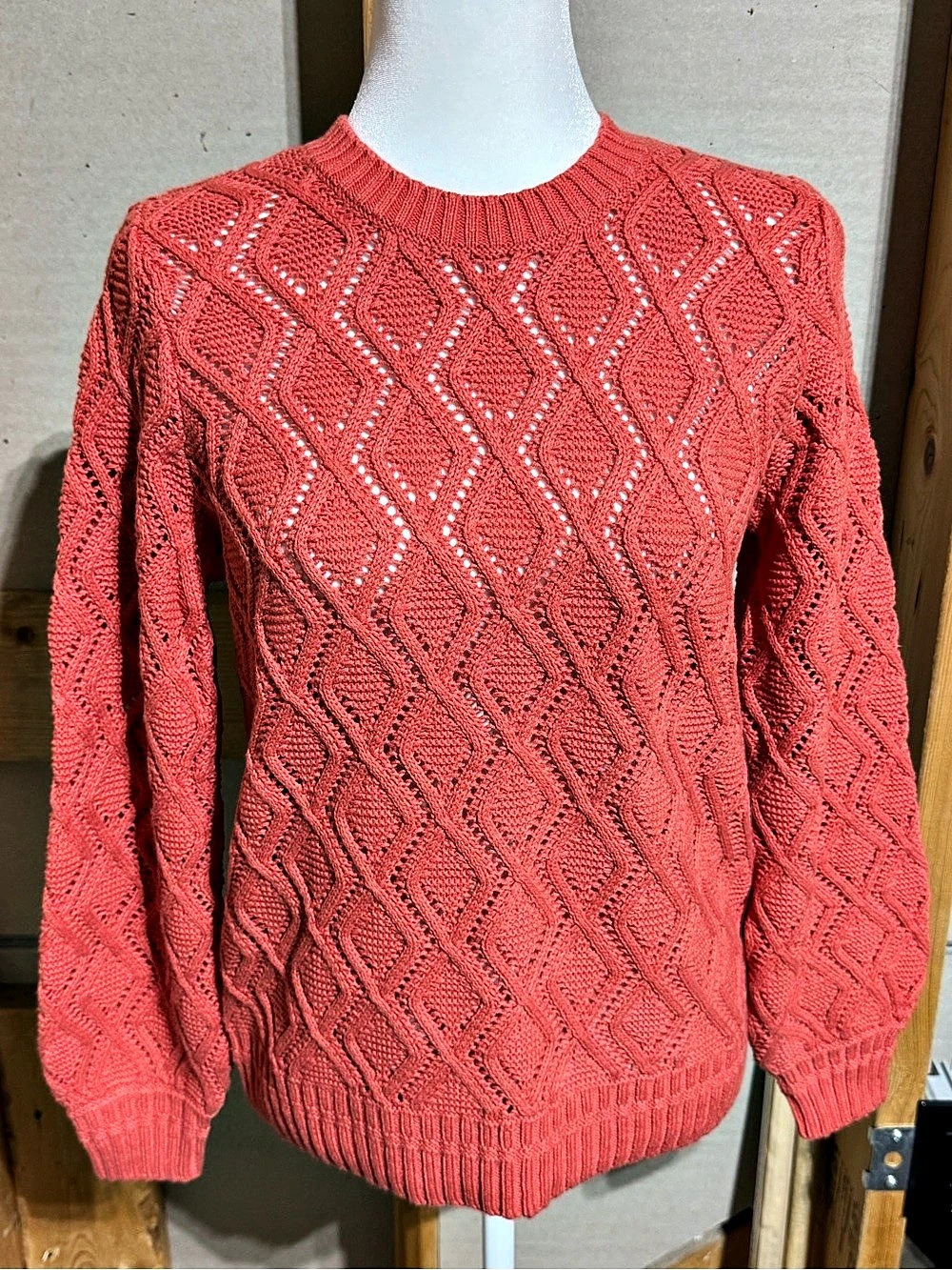 LOFT Geometric Knit Sweater in Orange Red Size Medium NWT